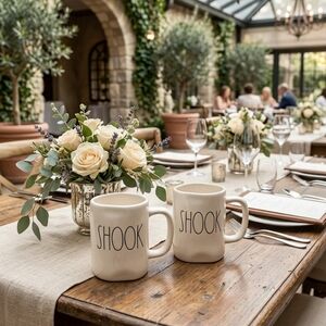 Rae Dunn Cream 'SHOOK' Stoneware Mug Set Of 2